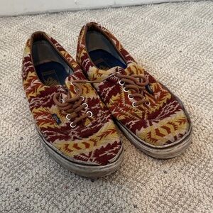Vans Red and Yellow Patterned Slip-Ons